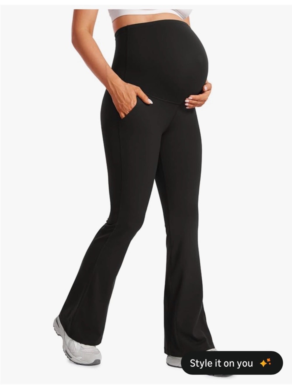 NWOT - CRZ YOGA Maternity Flare Leggings w/Pockets - Black - Small